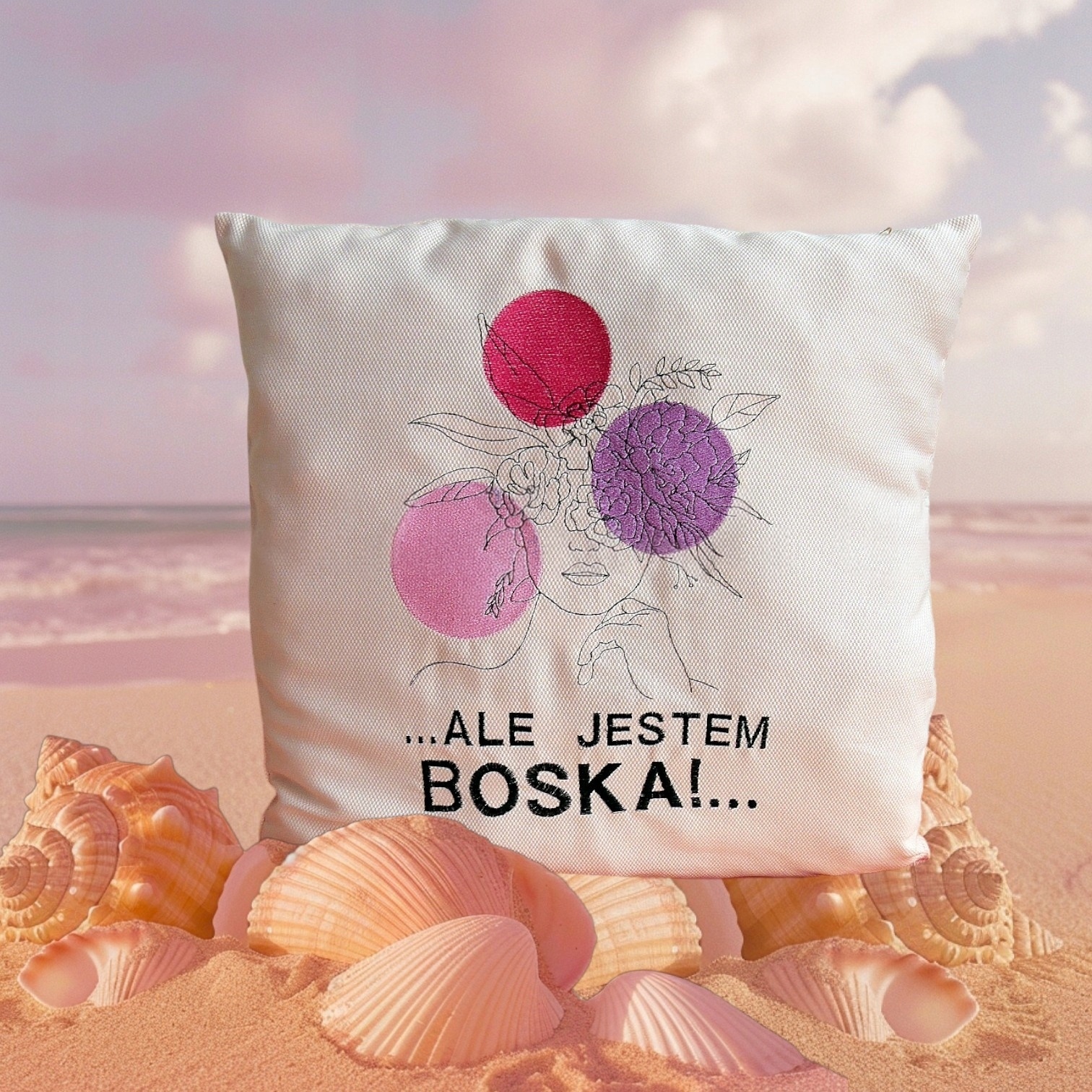 Poduszka żakardowa KOBIETA BOHO kwiaty - ALE JESTEM BOSKA!